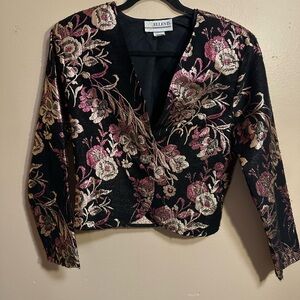 Vintage Metallic Floral Cropped Jacket, Made in USA